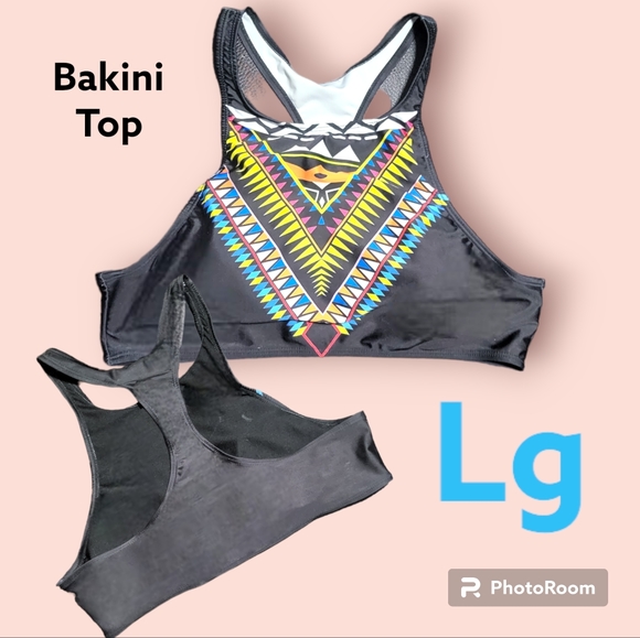 Black Bohemian Designed Colorful Bakini Top w T back size L - Picture 1 of 1